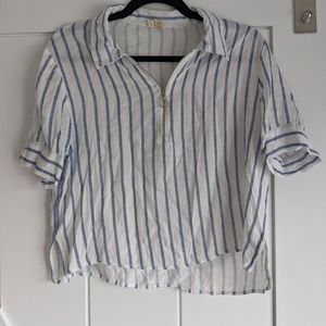 Womens Crop Dress Shirt Tee Medium Half Zip